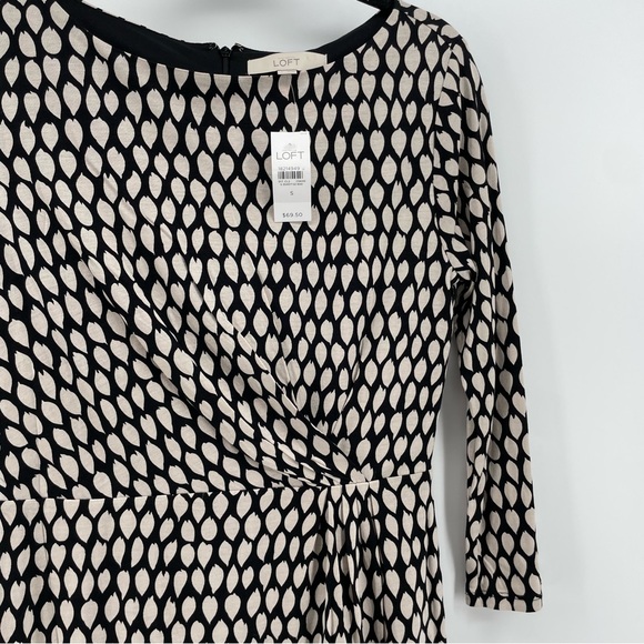 Loft Women’s Wrap Dress Black Tan Geometric S New - Picture 2 of 5